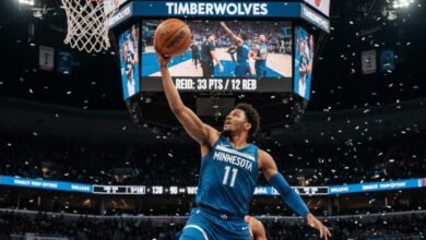 Naz Reid (11) Drives To The Basket During A Season High 33 Point Performance, Leading The Timberwolves To A Blowout Victory Over The Injury Riddled Bulls.