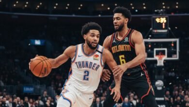 Shai Gilgeous Alexander (2) Drives Past Cousin Nickeil Alexander Walker During A 39 Point Performance. The Thunder Star Won The Individual Battle And The Game, Handing The Hawks Their Seventh Stra